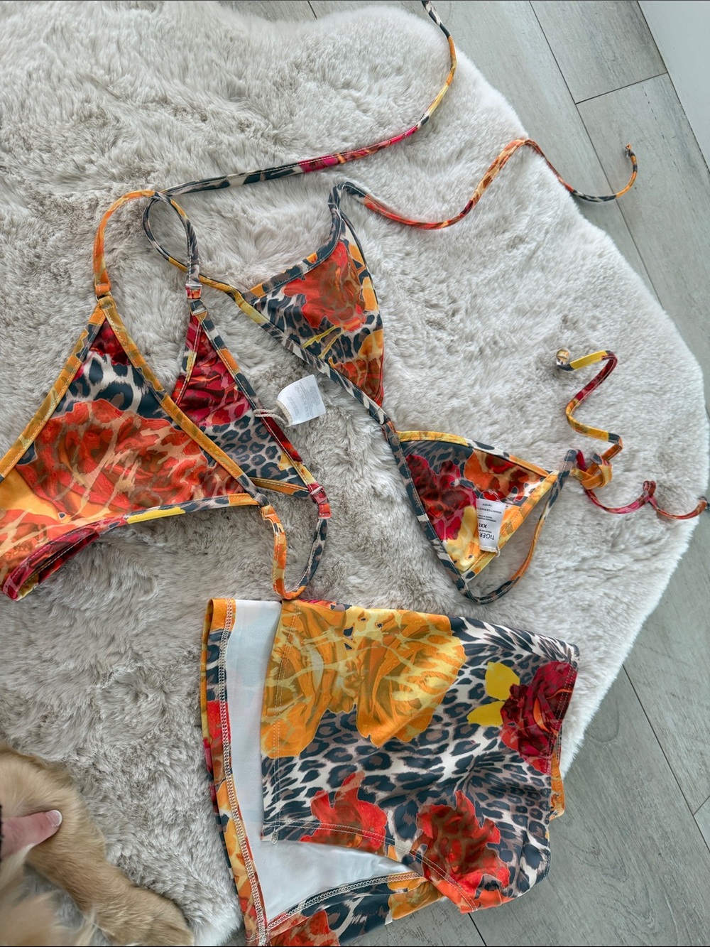 Tiger Mist Floral & Leopard Print Bikini Set in Orange Yellow Red